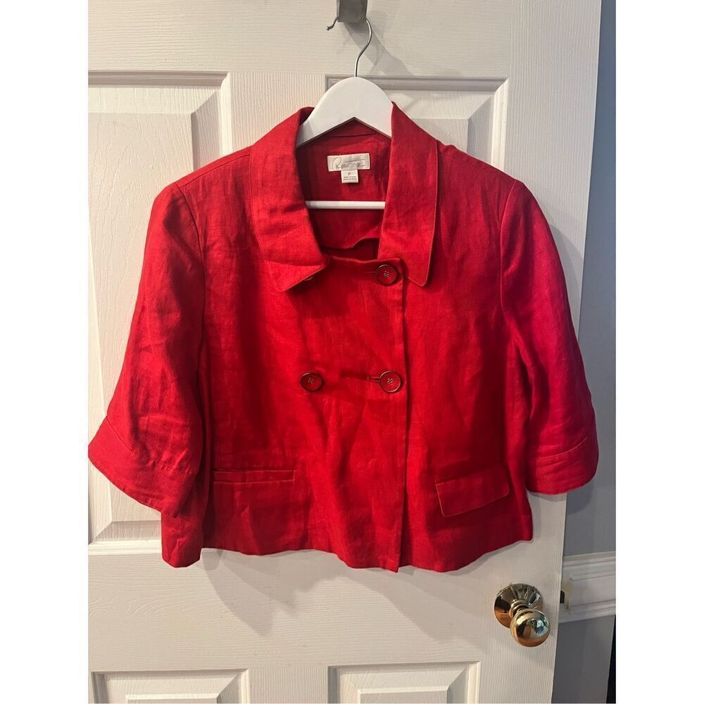 Vintage Robin Howe Red Linen Short Double Breasted Jacket sz 14